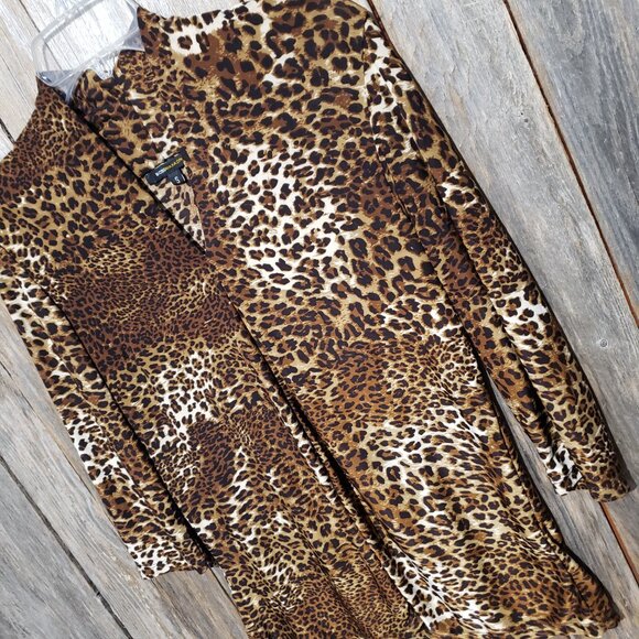 BDBGMAXAZRIA S Top Blouse Brown Black Animal Print Stretch V Neck 3/4 Sleeve - Picture 3 of 7